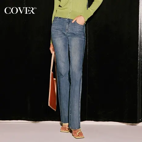 COVER秋季绳染工艺微喇微弹棉质牛仔裤商品大图