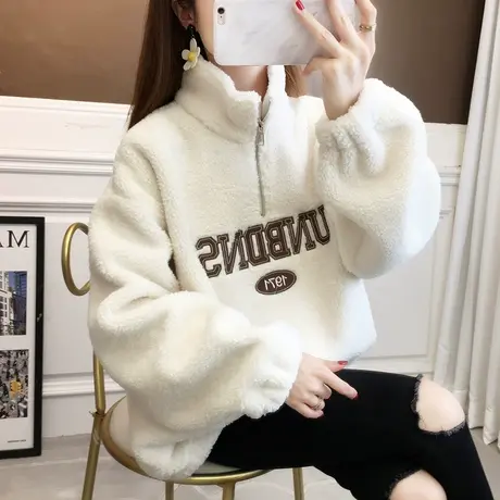 卫衣女新款2023爆款时尚洋气慵懒风羊羔毛加厚外穿秋冬女装上衣潮商品大图