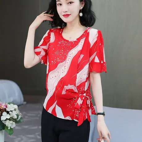 冷淡系高级感上衣夏季2023新款设计感小众女小衫收腰短袖雪纺衫女商品大图