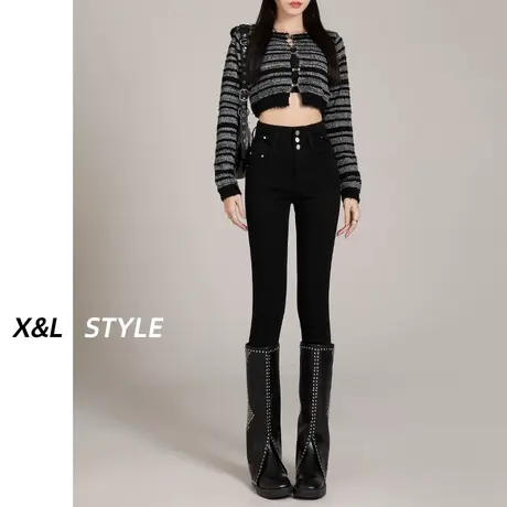 超高腰黑色小脚牛仔裤女春秋季2023新款修身显瘦弹力紧身铅笔裤子图片