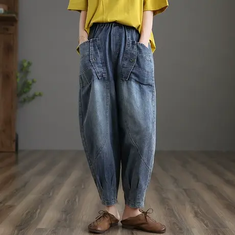 dza 九分牛仔裤休闲裤女士2022夏季薄款宽松阔腿裤直筒老爹哈伦裤图片