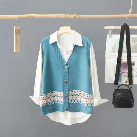 秋季新款文艺范V领针织马甲女背心外穿无袖外套毛衣坎肩打底马夹图片