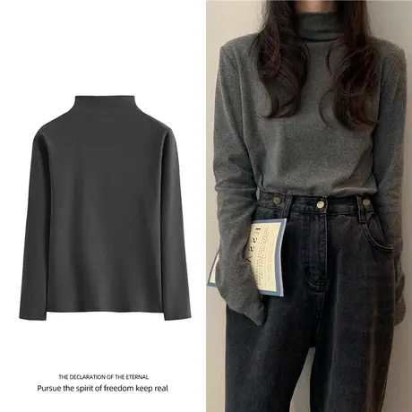 德绒女半高领打底衫内搭洋气加绒秋冬洋气新款时尚个性大码女装潮商品大图