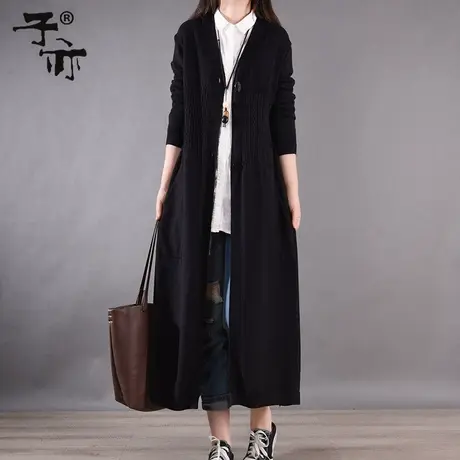 子亦秋冬新款大码针织外套 休闲百搭两粒扣毛衣开衫图片