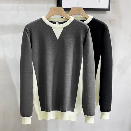 撞色拼接针织衫外套男士秋装上衣商务高端设计感打底毛衣男秋冬款图片