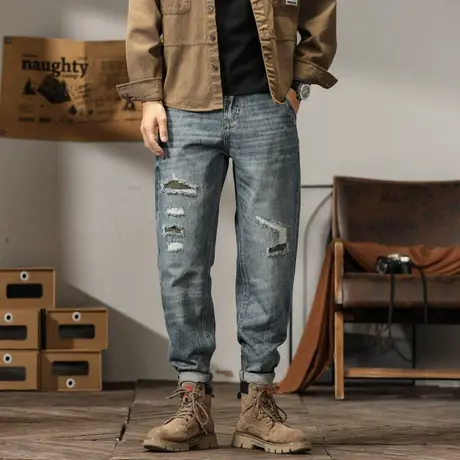 时尚百搭复古潮流百搭男士牛仔裤休闲宽松水洗直筒时尚男款牛仔裤商品大图