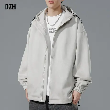 男士运动麂皮绒外套男秋季宽松潮牌男装2024新款休闲连帽茄克上衣商品大图