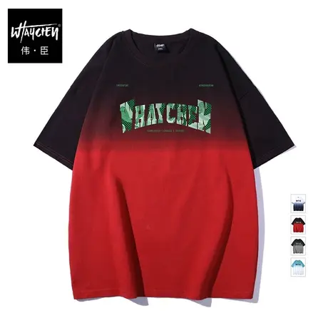 伟臣潮流大码男士短袖T恤胖子加肥加大宽松肥佬吊染情侣五分袖T恤商品大图