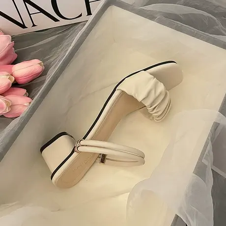 凉鞋2023年女夏新款外穿粗跟网红法式中跟仙女风高跟两穿凉拖鞋潮图片