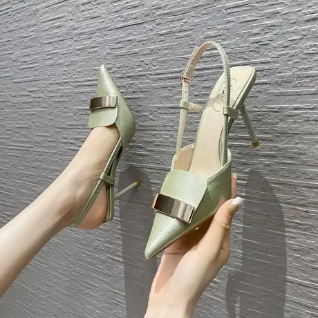 包头职业高跟鞋女细跟2024年夏季新款气质尖头一字带凉鞋后空百搭图片
