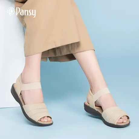 Pansy夏季女鞋简约棉麻凉鞋女 平底平跟轻便防滑舒适妈妈鞋HD5166商品大图