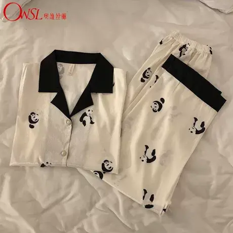 韩系睡衣女夏季短袖长裤熊猫可外穿网红风薄款家居服套装商品大图
