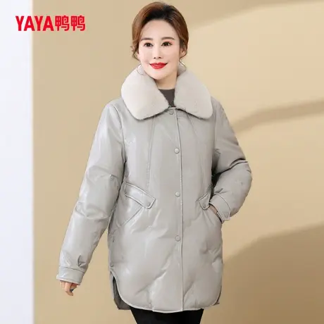 鸭鸭羽绒服女秋冬中长款高档妈妈装中老年妈妈装兔毛领外套D图片