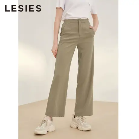 LESIES蓝色倾情春新款松紧腰休闲直筒裤百搭通勤OL女士长裤子图片