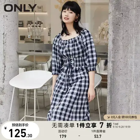 ONLY奥莱夏季复古格子气质收腰显瘦单排扣连衣裙女图片