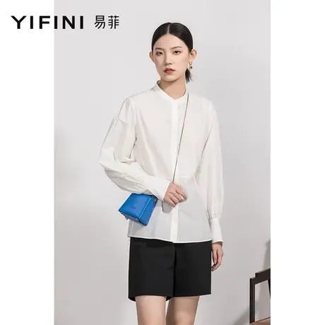 Yifini/易菲纯棉薄款宽松长袖中式小立领衬衫女早秋新款衬衣商品大图