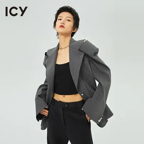 icy春秋新款小众纯色解构镂空拼接长袖西装外套【YANAG设计】图片