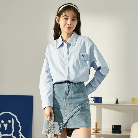 唐狮白色长袖衬衫女士春秋简约学生学院风衬衫衣服百搭休闲韩版潮图片