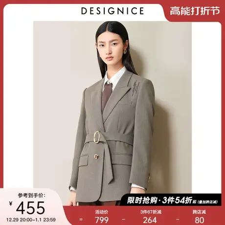 迪赛尼斯春秋新款复古风修身西服单排扣格子西装外套女商品大图