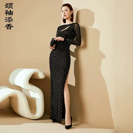 颈袖添香气质晚礼服时尚连衣裙修身中长款包臀女装显瘦高级简约商品大图