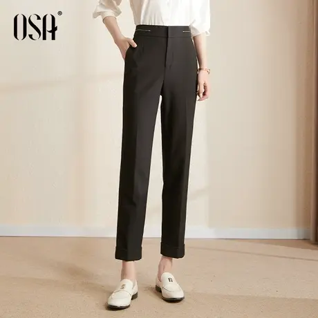 OSA欧莎黑色高腰OL职业西装裤女秋装2022年新款显瘦休闲直筒裤子商品大图