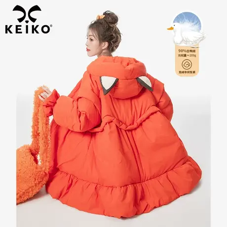 【200克白鸭绒】落日橘色羽绒服女厚设计感小众裙式显瘦宽松外套图片