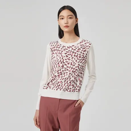 LANCY/朗姿春季新款印针织开衫女高级感打底毛衣女设计感内搭图片