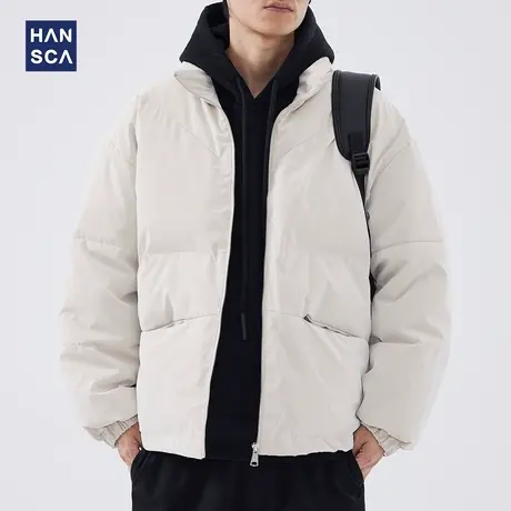 hansca潮牌纯色立领棉衣男士秋冬款小众设计感防寒保暖面包服外套商品大图