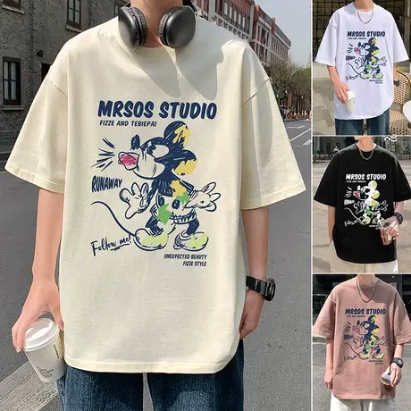 美式高街短袖T恤男2024新款夏季潮牌重磅半袖纯棉宽松男生体恤衫商品大图