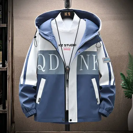 春秋季青少年外套冲锋衣男孩高中学生初中生潮流帅气夹克大童男装图片