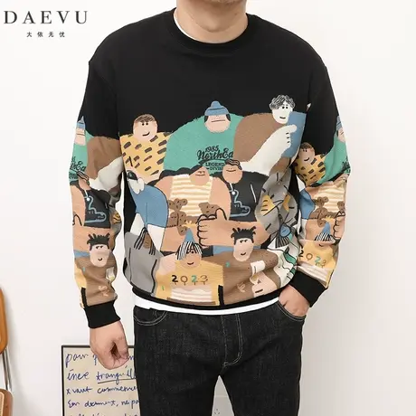 DAEVU春秋新款卡通人物大号潮胖子加肥加大码男款圆领长袖卫衣商品大图