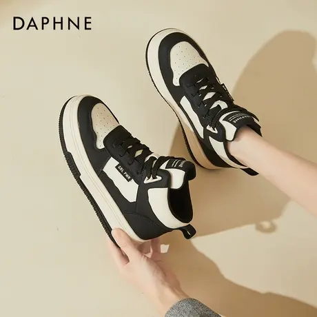 达芙妮厚底高帮板鞋女2023秋冬季新款百搭黑白熊猫鞋运动休闲鞋商品大图