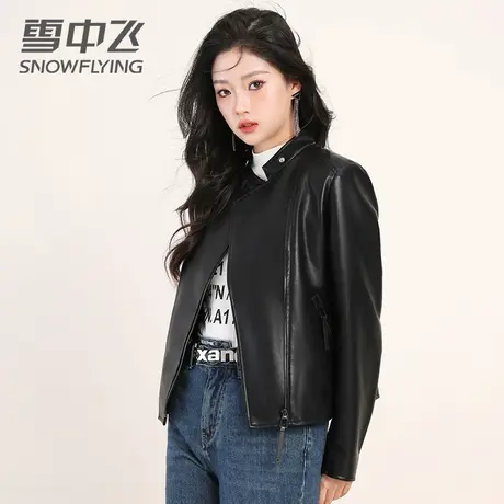 雪中飞2023秋冬新款羽绒皮衣女士短款新款秋冬机车服夹克时尚外套商品大图