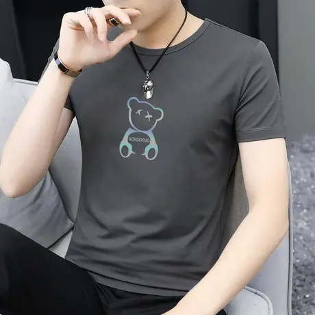莫代尔小熊t恤男士短袖2023新款潮牌潮流半袖冰丝冰感上衣服男生商品大图
