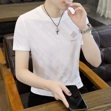 冰丝短袖t恤男士潮流高端烫钻男款百搭体恤衫半袖透气上衣服T薄款商品大图