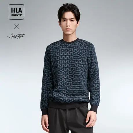 HLA海澜之家轻商务时尚系列长袖针织衫23秋冬新圆领情侣套头衫男图片