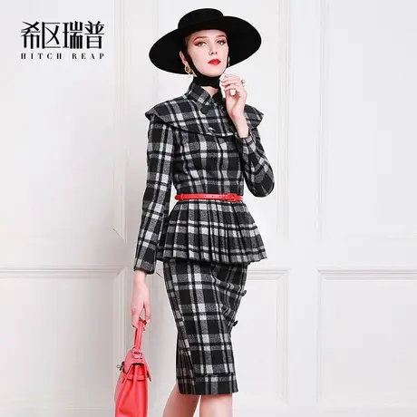 希区瑞普高端职业套装气质女神范秋冬新款正装礼服毛呢格子套装裙商品大图