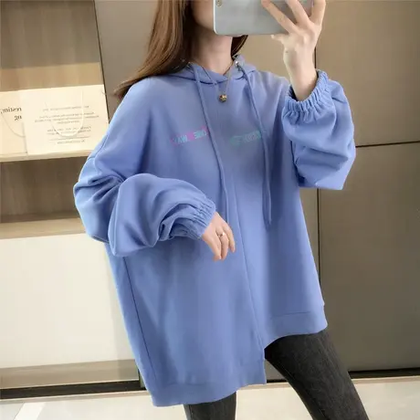中长款开叉卫衣女连帽套头2023新款韩版春装不规则字母上衣外穿潮图片