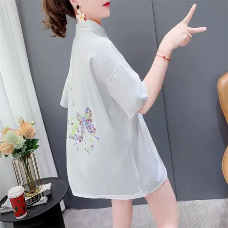 中国风Polo领短袖T恤女2023新款春夏洋气减龄网红宽松设计感上衣图片