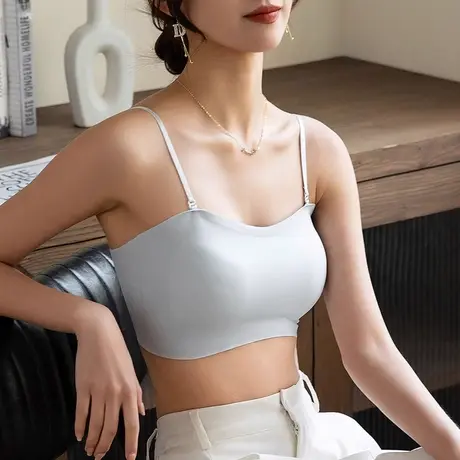 背心式吊带文胸女夏薄款冰丝美背胸垫一体内衣小胸聚拢无痕防走光图片