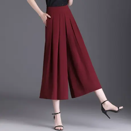 2023夏季新款雪纺裙裤女高腰宽松坠感休闲阔腿裤显瘦七八分裤子薄图片