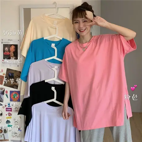 网红大版短袖t恤女夏中长款宽松韩版原宿bf慵懒风ins超火上衣服潮商品大图