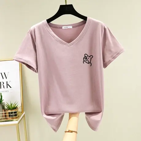 夏季女士t恤V领短袖纯棉百搭显瘦上衣内搭打底宽松半袖体恤ins潮图片