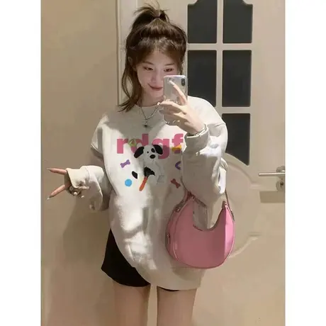 美式复古hiphop卫衣女2023春秋薄款宽松oversize慵懒风小个子外套商品大图