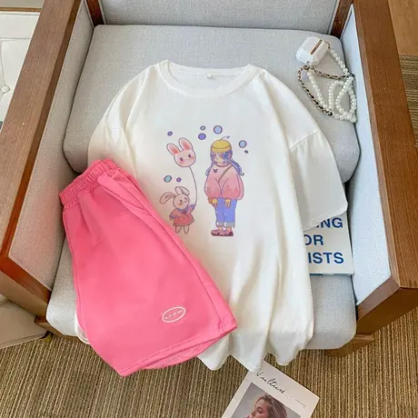 纯棉运动服套装女夏季薄款宽松短袖短裤小个子休闲网红炸街两件套图片