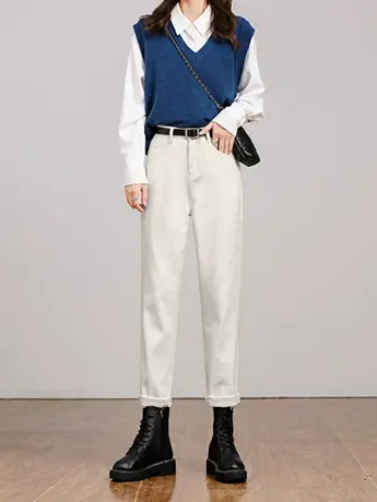 捡漏外贸裤子女春季牛仔裤直筒宽松老爹裤烟管裤高腰哈伦萝卜裤图片