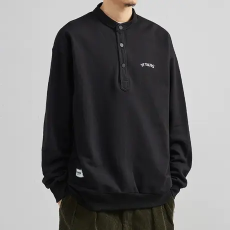 奕飏男装2022春秋季新款刺绣韩版立领卫衣男士休闲宽松套头上衣潮商品大图