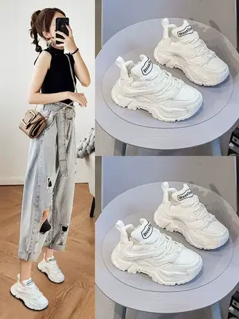 欧洲站网红爆款老爹鞋女款2023年秋季新款运动鞋真皮百搭休闲女鞋商品大图