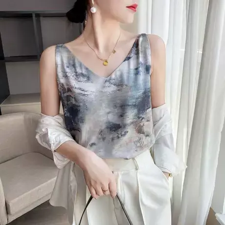 吊带背心女夏季春秋小西装真丝内搭打底衫设计感冰丝外穿V领上衣商品大图