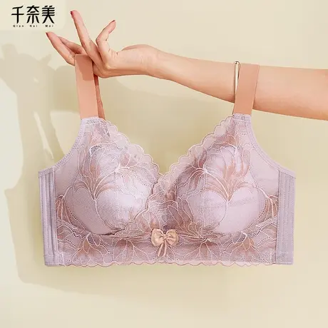 千奈美无钢圈内衣女大胸显小文胸透气花朵蕾丝全罩杯薄款胸罩商品大图